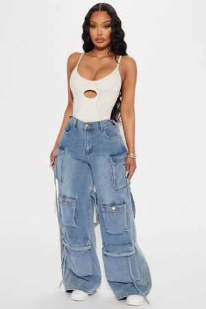 Wash Fashion Nova According To You Baggy Cargo Women Jeans USA | 867490RFJ