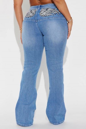 Wash Fashion Nova Adrianne Embroidered Stretch Bootcut Women Jeans USA | 632890KTH