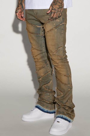 Wash Fashion Nova All Over Fray Stacked Skinny Flare Men Jeans USA | 698415VQK