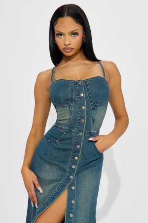 Wash Fashion Nova Allie Denim Maxi Women Dress USA | 072149RYG