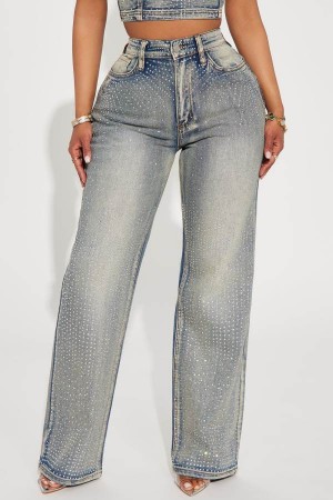 Wash Fashion Nova Chasing A Dream Embellished Stretch Straight Leg Women Jeans USA | 175628CUE