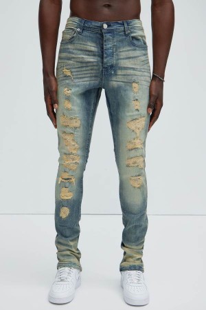 Wash Fashion Nova Come At Me Ripped Stacked Skinny Zipper Flare Men Jeans USA | 964758EHL