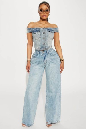 Wash Fashion Nova Coming To Conclusions Wide Leg Women Jeans USA | 319402KRC