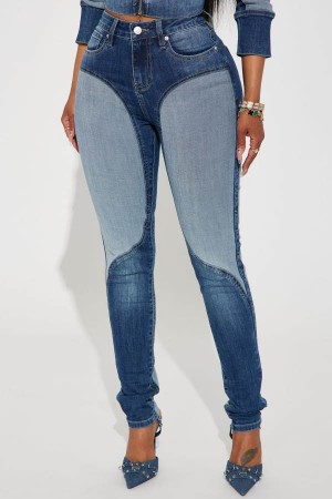 Wash Fashion Nova Coronado Two Tone Moto Skinny Women Jeans USA | 281640AJH