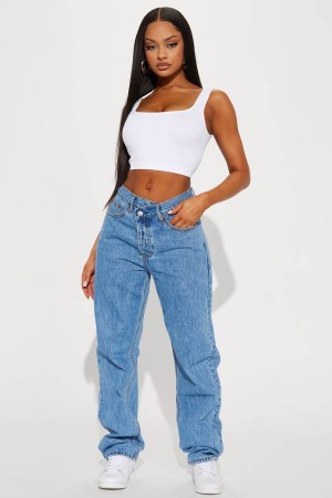 Wash Fashion Nova Crossover Straight Leg Women Jeans USA | 904187ZYV