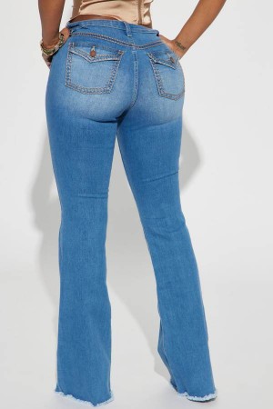 Wash Fashion Nova Dallas Mid Rise Stretch Flare Women Jeans USA | 675098RUQ