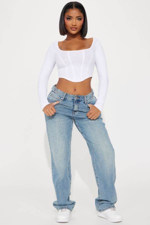 Wash Fashion Nova Dani Drop Waist Straight Leg Women Jeans USA | 082349QPW