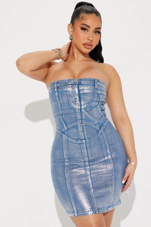 Wash Fashion Nova Darcy Denim Mini Women Dress USA | 983706QZC