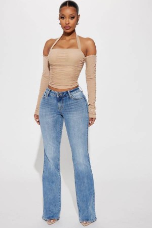 Wash Fashion Nova Denver Drop Waist Stretch Flare Women Jeans USA | 143078OCM