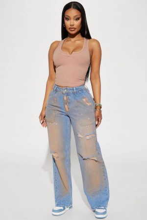 Wash Fashion Nova Dirty Work Ripped Utility Women Jeans USA | 583267UDI