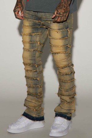 Wash Fashion Nova Don't Come At Me Fray Stacked Skinny Flare Men Jeans USA | 065732AWU