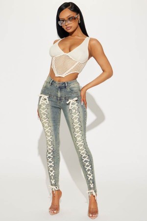 Wash Fashion Nova Don't Cross Me Lace Up Stretch Skinny Women Jeans USA | 546782AUZ