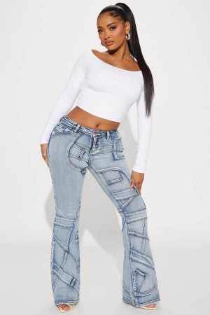 Wash Fashion Nova Ericka Low Rise Flare Leg Women Jeans USA | 197682CHR