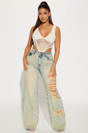 Wash Fashion Nova Getting Involved Tinted Straight Leg Women Jeans USA | 843512QOJ