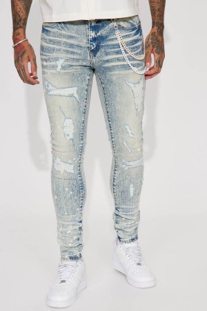 Wash Fashion Nova Give Me Ripped Stacked Skinny Men Jeans USA | 560783TXH