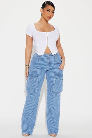 Wash Fashion Nova How I See It Cargo Straight Leg Women Jeans USA | 357641TGY