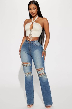 Wash Fashion Nova Let It Be Stretch Straight Leg Women Jeans USA | 693485MCK