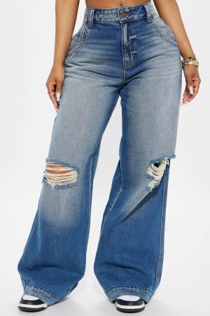 Wash Fashion Nova London Ripped Non Stretch Wide Leg Women Jeans USA | 952067FKZ