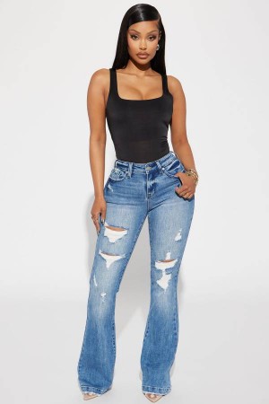 Wash Fashion Nova Marley Ripped Compression Flare Women Jeans USA | 483526LRZ