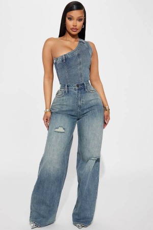 Wash Fashion Nova More Than Words Tinted Baggy Women Jeans USA | 824917VIN