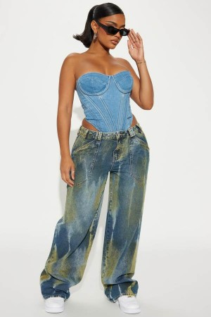 Wash Fashion Nova Morning Light Baggy Women Jeans USA | 105267MGC