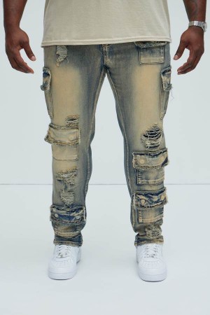 Wash Fashion Nova My Way Patched Straight Men Jeans USA | 046597CBA