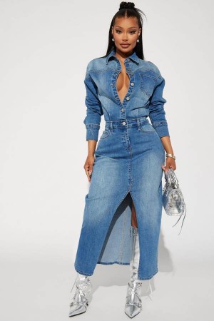 Wash Fashion Nova Naomi Denim Maxi Women Dress USA | 923541ZNU