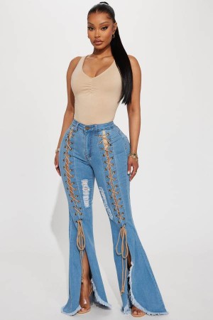 Wash Fashion Nova New Developments Lace Up Flare Women Jeans USA | 091346XKL