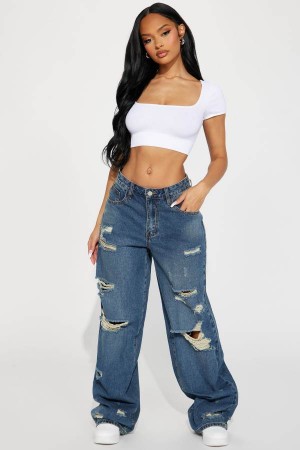 Wash Fashion Nova No Regrets Ripped Baggy Wide Leg Women Jeans USA | 137546QFI