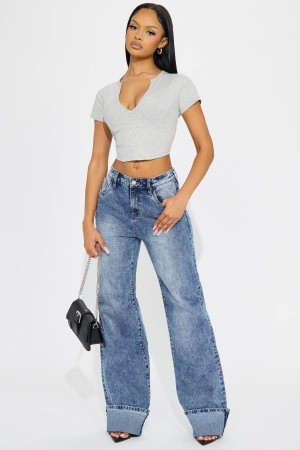 Wash Fashion Nova On My Radar Cuffed Straight Leg Women Jeans USA | 843679UDX