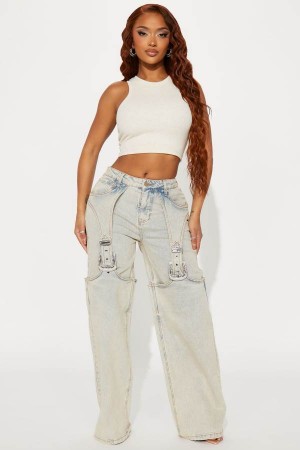 Wash Fashion Nova Out Of Range Buckle Wide Leg Women Jeans USA | 235841WZR