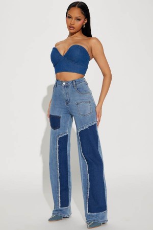 Wash Fashion Nova Passing Time Patchwork Baggy Women Jeans USA | 268753MNE