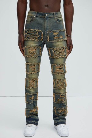 Wash Fashion Nova Patch Ripped Stacked Skinny Flare Men Jeans USA | 285947LFN