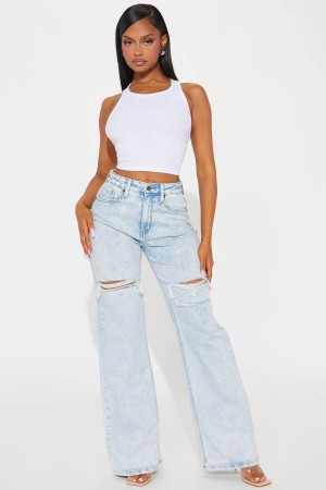 Wash Fashion Nova Remi Ripped Stretch Baggy Women Jeans USA | 083291ZXH