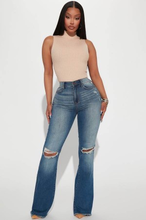 Wash Fashion Nova Richie Ripped Flare Women Jeans USA | 103729TWE