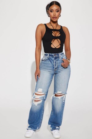 Wash Fashion Nova Ryder Ripped Non Stretch Straight Leg Women Jeans USA | 756408JVB