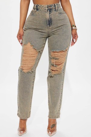 Wash Fashion Nova Sahara Tinted Ripped Mom Women Jeans USA | 975041UBH