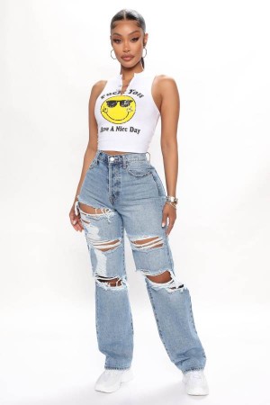 Wash Fashion Nova Seeking Thrills Shredded Straight Leg Women Jeans USA | 961432LMY