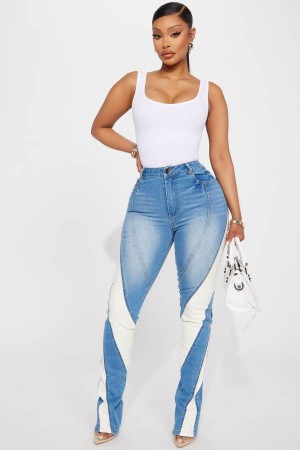 Wash Fashion Nova Stepping Up Split Hem Skinny Women Jeans USA | 397486EGN