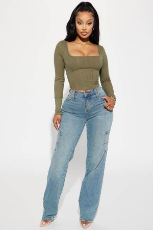 Wash Fashion Nova Swear By It Straight Leg Utility Women Jeans USA | 061249EWJ