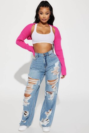 Wash Fashion Nova Sydney Shredded Non Stretch Loose Women Jeans USA | 632958HRD