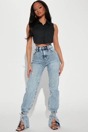 Wash Fashion Nova Tall All Tied Up Straight Leg Women Jeans USA | 768542NFU