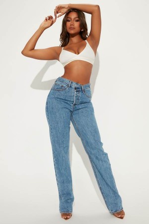 Wash Fashion Nova Tall Crossover Straight Leg Women Jeans USA | 513740BKL