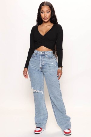 Wash Fashion Nova Topanga 90's Ripped Straight Leg Women Jeans USA | 306498NKA