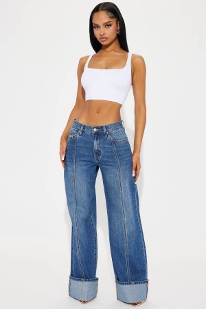 Wash Fashion Nova Unpredictable Cuffed Wide Leg Women Jeans USA | 097683WMZ