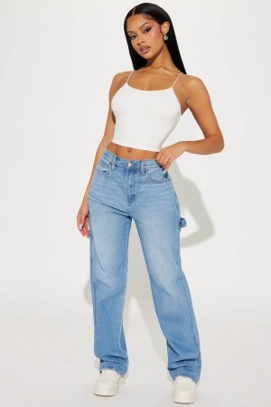 Wash Fashion Nova Unspoken Rule Utility Straight Leg Women Jeans USA | 840963XQE