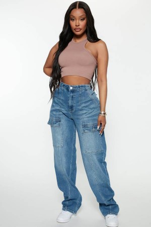 Wash Fashion Nova Up In Arms 90's Loose Cargo Women Jeans USA | 813540HBS