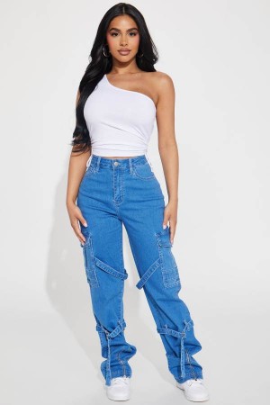 Wash Fashion Nova Work Hard Play Hard Stretch Cargo Women Jeans USA | 710984EAV