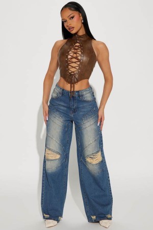 Wash Fashion Nova Yes Please Ripped Tinted EZ Waist Women Jeans USA | 516924KPX