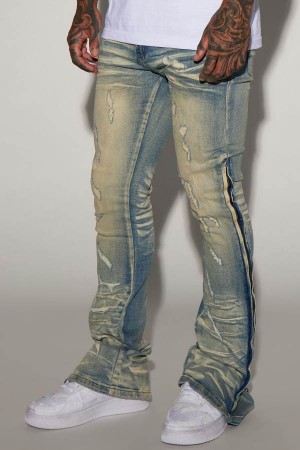 Wash Fashion Nova Zip All The Way Stacked Skinny Flare Men Jeans USA | 347851QXI